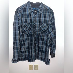 Black and blue plaid long sleeve Kuhl collared button up